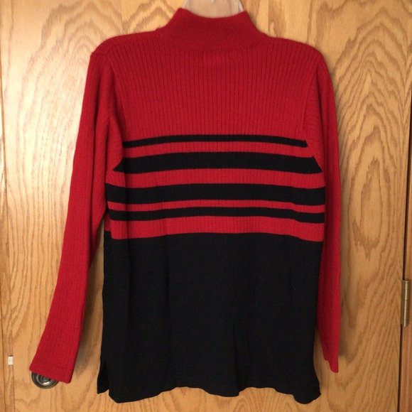Jennifer Moore Petites - Long sleeve, red and black striped mock turtleneck - Picture 2 of 5
